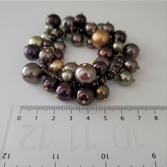 Bracelet Bauble Stretch Deep Plum, Bronze, Brown & Gold Baubles Bracelet #0049 - Picture 6 of 11